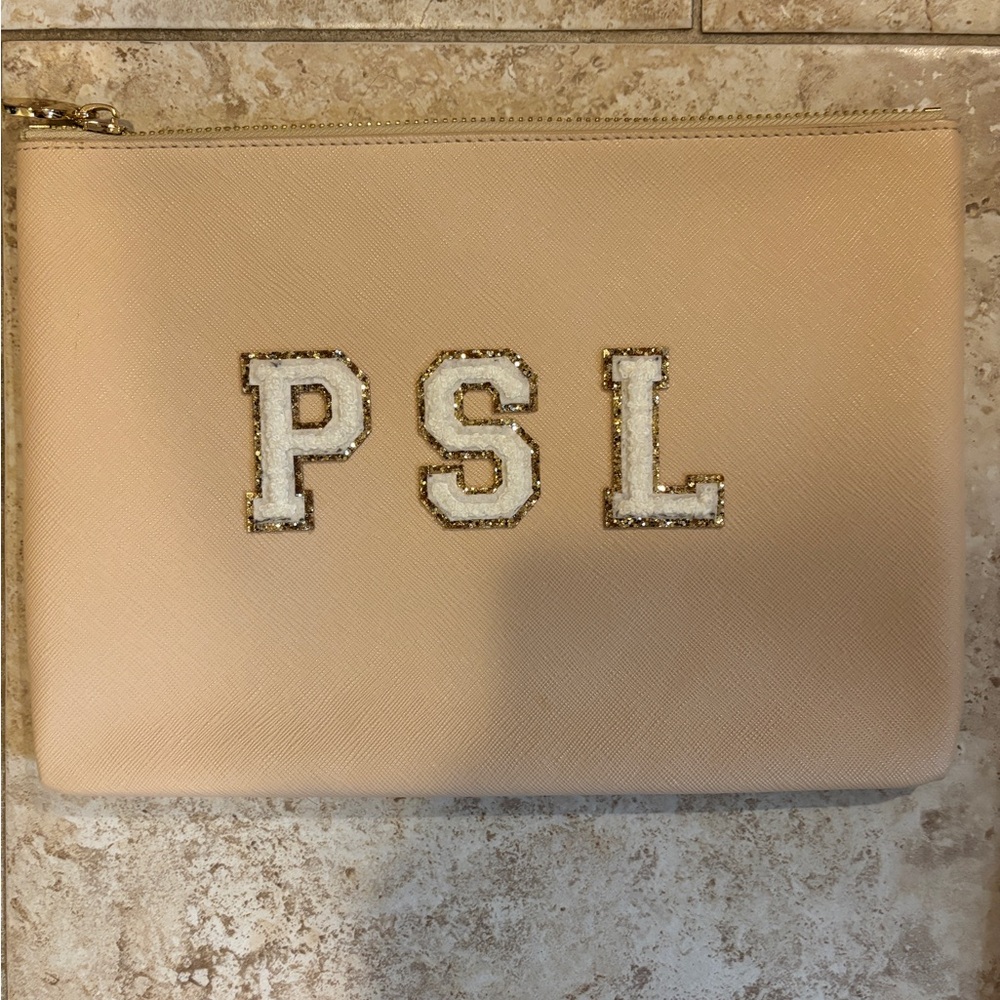Stoney Clover Lane Tan Clutch with Embellished Letters